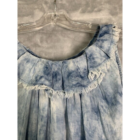 AG Adriano Chambray Top Women Small Blue Cotton Soft Light Flare Ruffle Festival - Picture 6 of 13